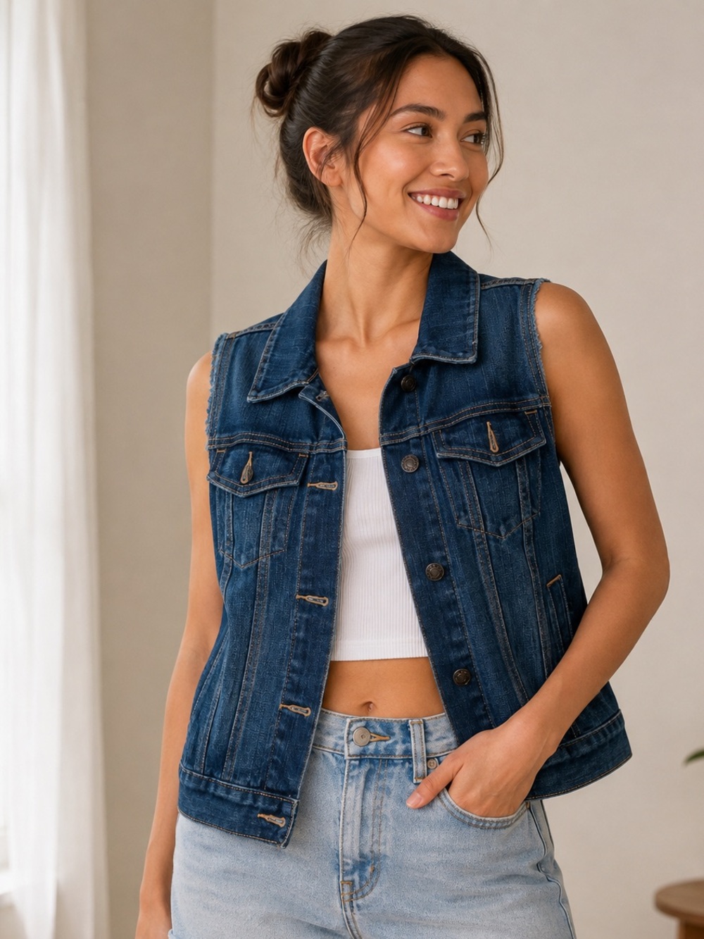 Old Navy Dark Blue Denim Vest